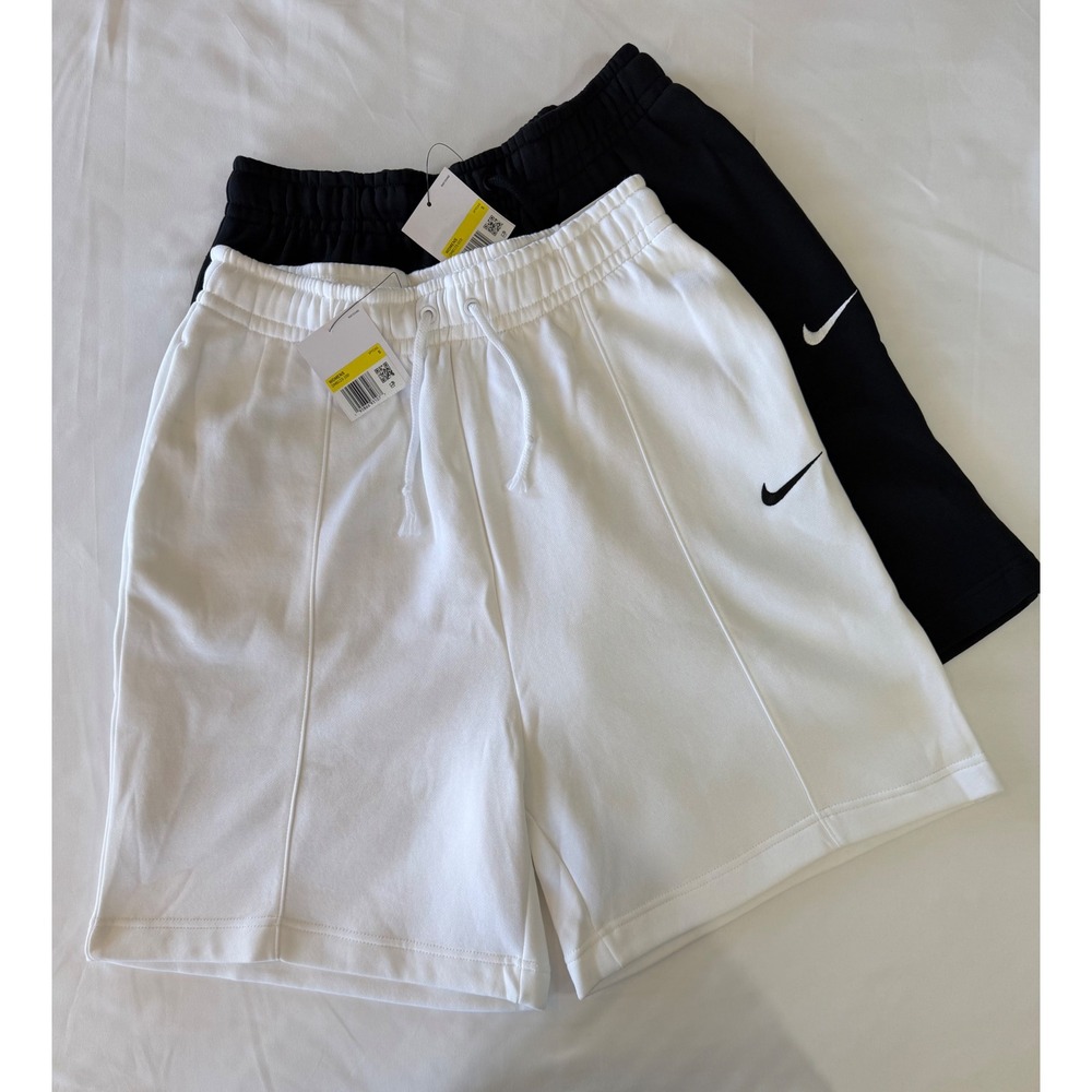 Nike S Fleece High Rise Loose Fit Shorts 6" Inseam Lot 2pc Black White Small NEW